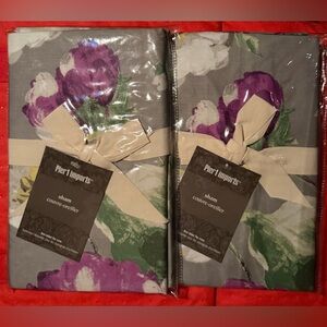 Pier 1 Gray Floral Pillow Sham with Purple and Green Accents - Set of 2